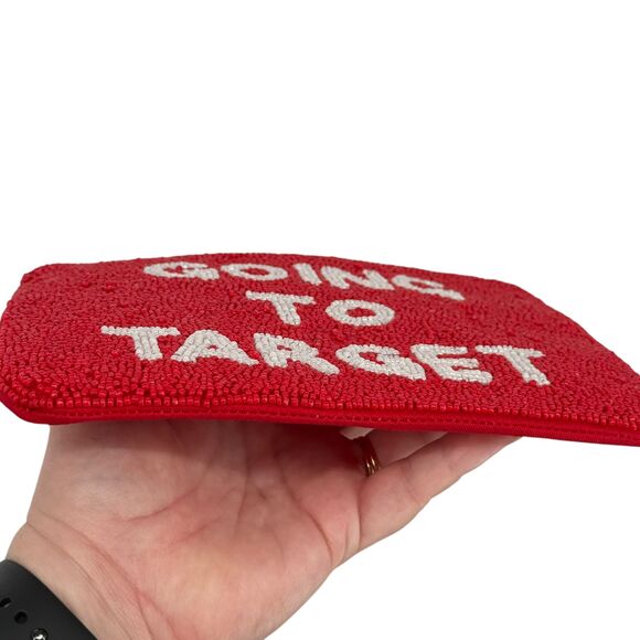 Kate Spade New York GOING TO TARGET Beaded Clutch Red White Cotton Pockets NWT - Picture 5 of 12